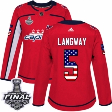 Women's Adidas Washington Capitals #5 Rod Langway Authentic Red USA Flag Fashion 2018 Stanley Cup Final NHL Jersey