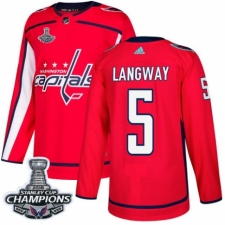 Youth Adidas Washington Capitals #5 Rod Langway Authentic Red Home 2018 Stanley Cup Final Champions NHL Jersey