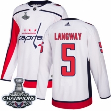 Youth Adidas Washington Capitals #5 Rod Langway Authentic White Away 2018 Stanley Cup Final Champions NHL Jersey