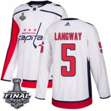 Youth Adidas Washington Capitals #5 Rod Langway Authentic White Away 2018 Stanley Cup Final NHL Jersey