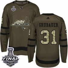 Men's Adidas Washington Capitals #31 Philipp Grubauer Authentic Green Salute to Service 2018 Stanley Cup Final NHL Jersey