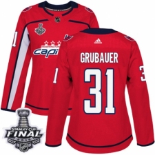 Women's Adidas Washington Capitals #31 Philipp Grubauer Authentic Red Home 2018 Stanley Cup Final NHL Jersey