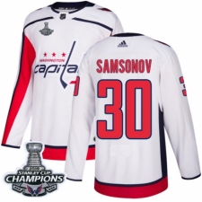 Men's Adidas Washington Capitals #30 Ilya Samsonov Authentic White Away 2018 Stanley Cup Final Champions NHL Jersey