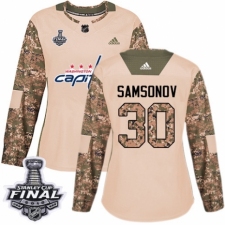 Women's Adidas Washington Capitals #30 Ilya Samsonov Authentic Camo Veterans Day Practice 2018 Stanley Cup Final NHL Jersey