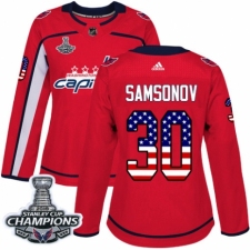 Women's Adidas Washington Capitals #30 Ilya Samsonov Authentic Red USA Flag Fashion 2018 Stanley Cup Final Champions NHL Jersey