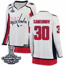 Women's Washington Capitals #30 Ilya Samsonov Fanatics Branded White Away Breakaway 2018 Stanley Cup Final Champions NHL Jersey