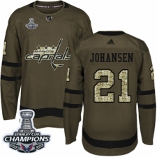 Men's Adidas Washington Capitals #21 Lucas Johansen Authentic Green Salute to Service 2018 Stanley Cup Final Champions NHL Jersey