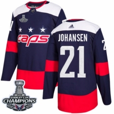 Men's Adidas Washington Capitals #21 Lucas Johansen Authentic Navy Blue 2018 Stadium Series 2018 Stanley Cup Final Champions NHL Jersey