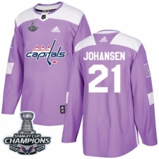 Men's Adidas Washington Capitals #21 Lucas Johansen Authentic Purple Fights Cancer Practice 2018 Stanley Cup Final Champions NHL Jersey