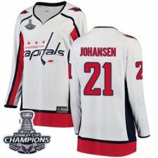 Women's Washington Capitals #21 Lucas Johansen Fanatics Branded White Away Breakaway 2018 Stanley Cup Final Champions NHL Jersey