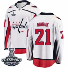 Men's Washington Capitals #21 Dennis Maruk Fanatics Branded White Away Breakaway 2018 Stanley Cup Final Champions NHL Jersey