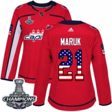 Women's Adidas Washington Capitals #21 Dennis Maruk Authentic Red USA Flag Fashion 2018 Stanley Cup Final Champions NHL Jersey