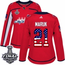 Women's Adidas Washington Capitals #21 Dennis Maruk Authentic Red USA Flag Fashion 2018 Stanley Cup Final NHL Jersey