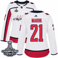 Women's Adidas Washington Capitals #21 Dennis Maruk Authentic White Away 2018 Stanley Cup Final Champions NHL Jersey
