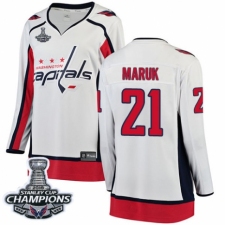 Women's Washington Capitals #21 Dennis Maruk Fanatics Branded White Away Breakaway 2018 Stanley Cup Final Champions NHL Jersey