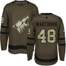 Men's Adidas Arizona Coyotes #48 Jordan Martinook Premier Green Salute to Service NHL Jersey