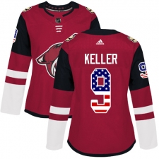 Women's Adidas Arizona Coyotes #9 Clayton Keller Authentic Red USA Flag Fashion NHL Jersey