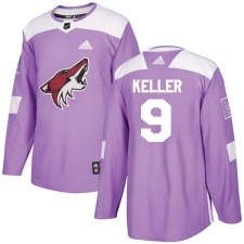 Youth Adidas Arizona Coyotes #9 Clayton Keller Authentic Purple Fights Cancer Practice NHL Jersey