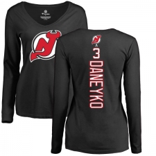 NHL Women's Adidas New Jersey Devils #3 Ken Daneyko Black Backer Long Sleeve T-Shirt