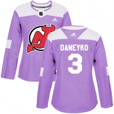Women's Adidas New Jersey Devils #3 Ken Daneyko Authentic Purple Fights Cancer Practice NHL Jersey
