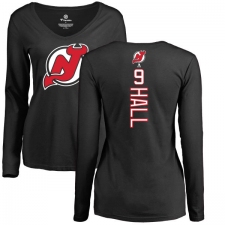 NHL Women's Adidas New Jersey Devils #9 Taylor Hall Black Backer Long Sleeve T-Shirt