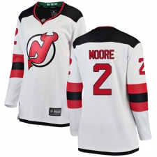 Women's New Jersey Devils #2 John Moore Fanatics Branded White Away Breakaway NHL Jersey