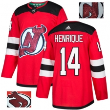 Men's Adidas New Jersey Devils #14 Adam Henrique Authentic Red Fashion Gold NHL Jersey