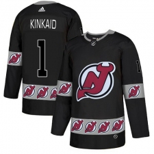 Men's Adidas New Jersey Devils #1 Keith Kinkaid Authentic Black Team Logo Fashion NHL Jersey