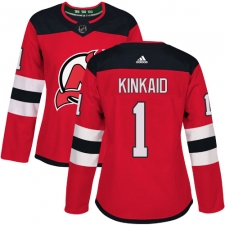 Women's Adidas New Jersey Devils #1 Keith Kinkaid Authentic Red Home NHL Jersey