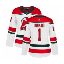 Women's Adidas New Jersey Devils #1 Keith Kinkaid Authentic White Alternate NHL Jersey