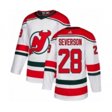 Men's Adidas New Jersey Devils #28 Damon Severson Authentic White Alternate NHL Jersey