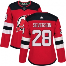 Women's Adidas New Jersey Devils #28 Damon Severson Authentic Red Home NHL Jersey