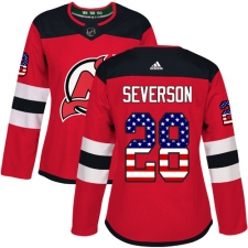 Women's Adidas New Jersey Devils #28 Damon Severson Authentic Red USA Flag Fashion NHL Jersey