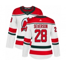 Women's Adidas New Jersey Devils #28 Damon Severson Authentic White Alternate NHL Jersey