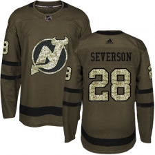 Youth Adidas New Jersey Devils #28 Damon Severson Authentic Green Salute to Service NHL Jersey