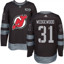Men's Adidas New Jersey Devils #31 Scott Wedgewood Authentic Black 1917-2017 100th Anniversary NHL Jersey