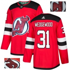 Men's Adidas New Jersey Devils #31 Scott Wedgewood Authentic Red Fashion Gold NHL Jersey