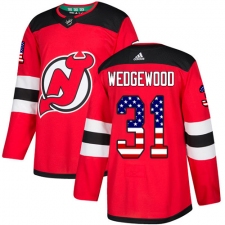 Men's Adidas New Jersey Devils #31 Scott Wedgewood Authentic Red USA Flag Fashion NHL Jersey