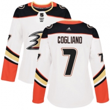 Women's Adidas Anaheim Ducks #7 Andrew Cogliano Authentic White Away NHL Jersey