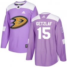 Youth Adidas Anaheim Ducks #15 Ryan Getzlaf Authentic Purple Fights Cancer Practice NHL Jersey