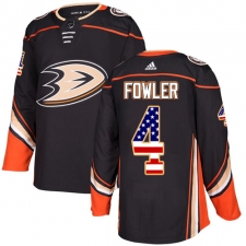 Men's Adidas Anaheim Ducks #4 Cam Fowler Authentic Black USA Flag Fashion NHL Jersey