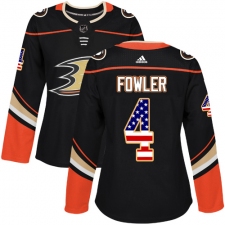 Women's Adidas Anaheim Ducks #4 Cam Fowler Authentic Black USA Flag Fashion NHL Jersey