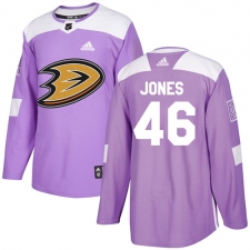 Men's Adidas Anaheim Ducks #46 Max Jones Authentic Purple Fights Cancer Practice NHL Jersey
