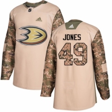 Men's Adidas Anaheim Ducks #49 Max Jones Authentic Camo Veterans Day Practice NHL Jersey