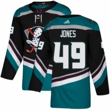 Men's Adidas Anaheim Ducks #49 Max Jones Premier Black Teal Alternate NHL Jersey