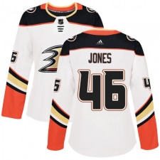 Women's Adidas Anaheim Ducks #46 Max Jones Authentic White Away NHL Jersey