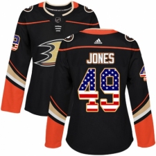 Women's Adidas Anaheim Ducks #49 Max Jones Authentic Black USA Flag Fashion NHL Jersey