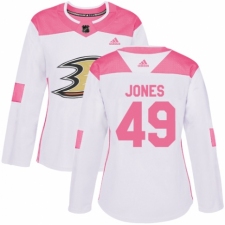 Women's Adidas Anaheim Ducks #49 Max Jones Authentic White Pink Fashion NHL Jersey