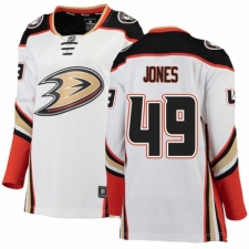 Women's Anaheim Ducks #49 Max Jones Authentic White Away Fanatics Branded Breakaway NHL Jersey