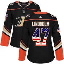 Women's Adidas Anaheim Ducks #47 Hampus Lindholm Authentic Black USA Flag Fashion NHL Jersey